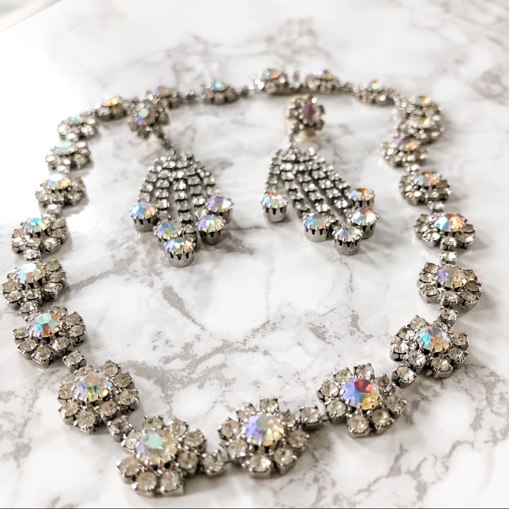 Vintage rhinestone necklace and earrings set